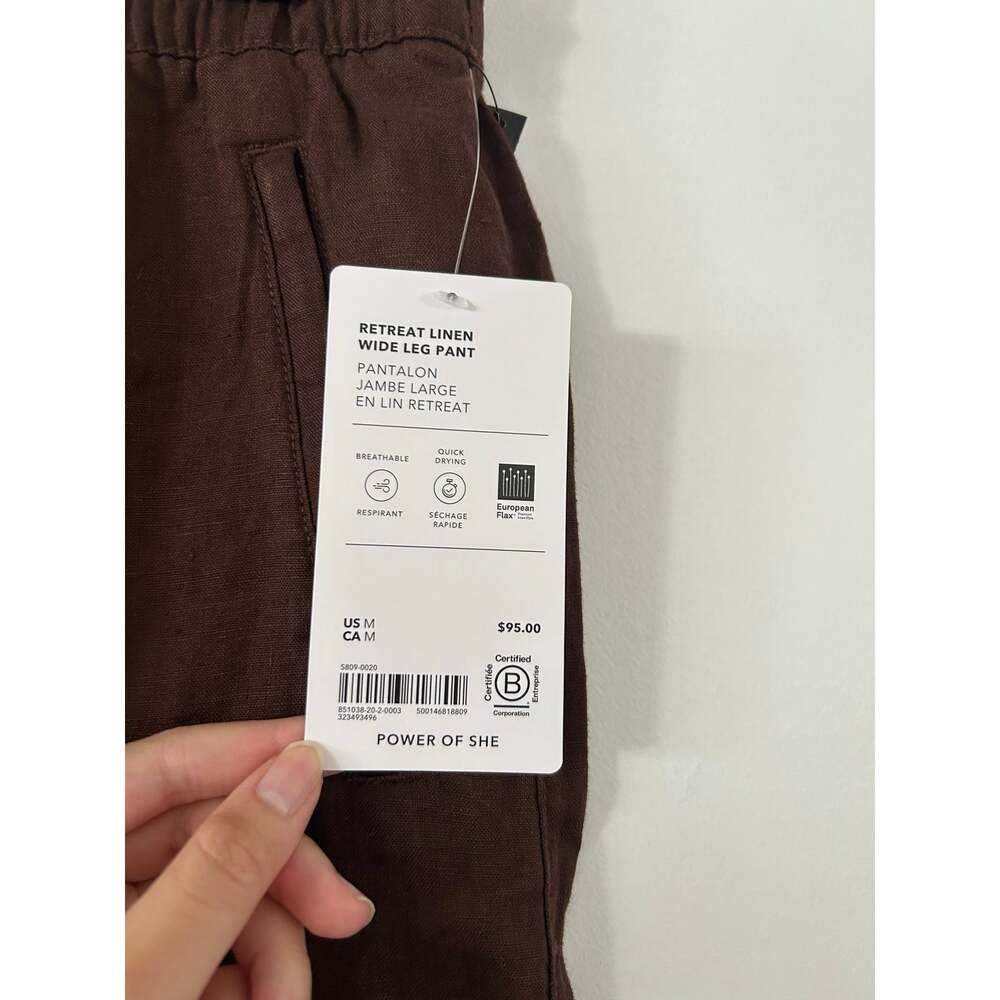 Athleta Retreat Linen High Rise Wide Leg Brown Pants NWT Size M - Picture 4 of 6